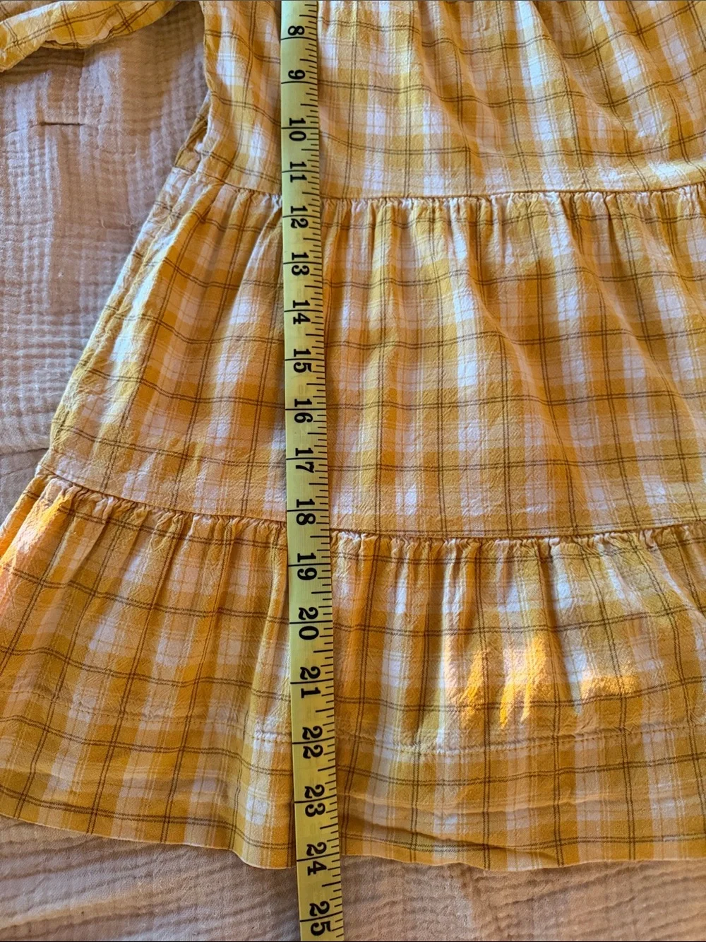Old Navy Yellow Plaid Tiered Tie-Neck Dress Girls Size 6-7